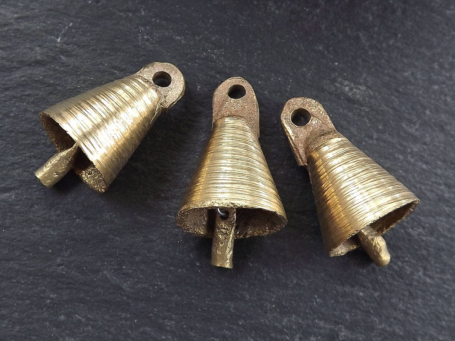 3 Small Rustic Cast Raw Brass Tribal Ethnic Bell Pendant - Jewelry Supplies Home Decoration Costume Design - No:1 Bar Clapper - 3pc 3 Small Rustic Cast Raw Brass Tribal Ethnic Bell Pendant - Jewelry Supplies Home Decoration Costume Design - No:1 Bar Clapper - 3pc
