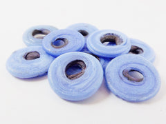 10 Cornflower Blue Rustic Glass Round Disc Bead - Authentic Traditional Turkish Artisan Handmade - 20mm