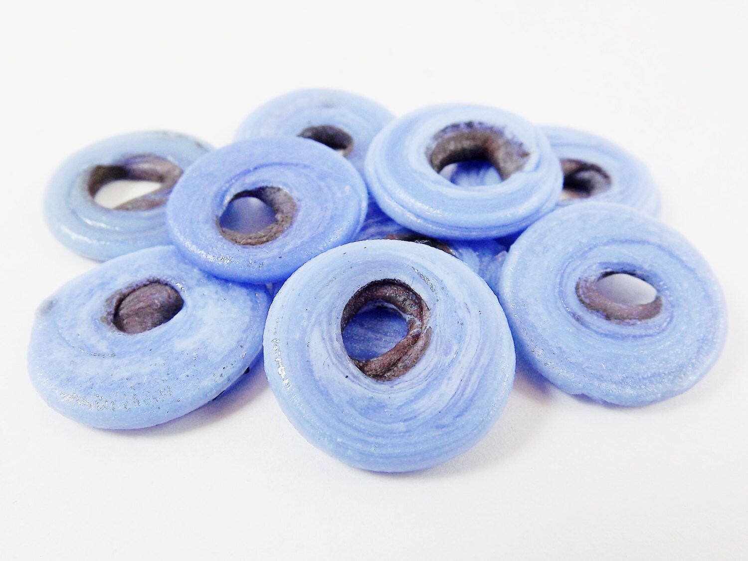 10 Cornflower Blue Rustic Glass Round Disc Bead - Authentic Traditional Turkish Artisan Handmade - 20mm 10 Cornflower Blue Rustic Glass Round Disc Bead - Authentic Traditional Turkish Artisan Handmade - 20mm