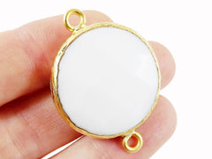 26mm White Cotton Faceted Jade Connector- Gold plated Bezel - 1pc - GP242