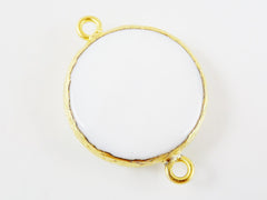 26mm White Cotton Faceted Jade Connector- Gold plated Bezel - 1pc - GP242