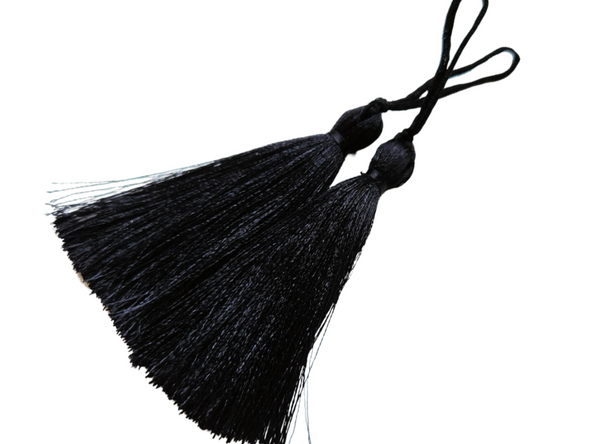 Long Black Silk Thread Tassels - 3 inches - 77mm - 2 pc