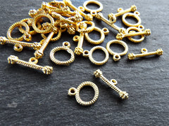 Mini Bobble Toggle Clasps T Bar Closure, Non Tarnish 22k Matte Gold Plated, 8 sets