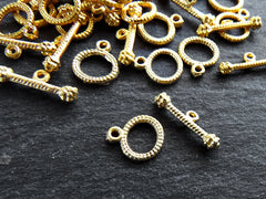 Mini Bobble Toggle Clasps T Bar Closure, Non Tarnish 22k Matte Gold Plated, 8 sets