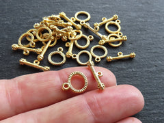 Mini Bobble Toggle Clasps T Bar Closure, Non Tarnish 22k Matte Gold Plated, 8 sets