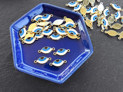 Enamel Evil Eye Charm Connectors, Good Luck Nazar Bead Link, Good Luck Charms, 24k Shiny Gold Plated, 4pc