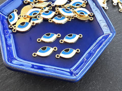 Enamel Evil Eye Charm Connectors, Good Luck Nazar Bead Link, Good Luck Charms, 24k Shiny Gold Plated, 4pc