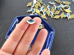 Enamel Evil Eye Charm Connectors, Good Luck Nazar Bead Link, Good Luck Charms, 24k Shiny Gold Plated, 4pc