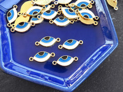 Enamel Evil Eye Charm Connectors, Good Luck Nazar Bead Link, Good Luck Charms, 24k Shiny Gold Plated, 4pc