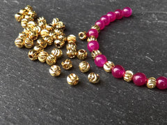 4mm round Ball Laser Cut Bead Spacers, Diamond Cut Bead, Non Tarnish 24k shiny gold plated, 30pc