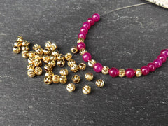 4mm round Ball Laser Cut Bead Spacers, Diamond Cut Bead, Non Tarnish 24k shiny gold plated, 30pc