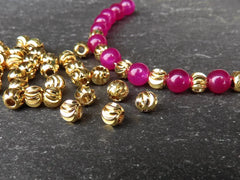 4mm round Ball Laser Cut Bead Spacers, Diamond Cut Bead, Non Tarnish 24k shiny gold plated, 30pc