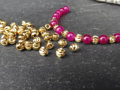 4mm round Ball Laser Cut Bead Spacers, Diamond Cut Bead, Non Tarnish 24k shiny gold plated, 30pc