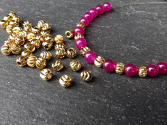 4mm round Ball Laser Cut Bead Spacers, Diamond Cut Bead, Non Tarnish 24k shiny gold plated, 30pc