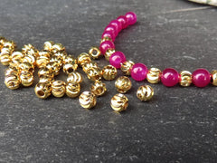 4mm round Ball Laser Cut Bead Spacers, Diamond Cut Bead, Non Tarnish 24k shiny gold plated, 30pc