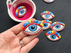 Ellipse Evil Eye Pendant Ceramic Artisan Charm for Jewelry Making, Colorful Handmade Handcrafted Pottery Findings, 56x38mm, Blue Iris 1pc