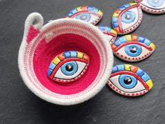 Ellipse Evil Eye Pendant Ceramic Artisan Charm for Jewelry Making, Colorful Handmade Handcrafted Pottery Findings, 56x38mm, Blue Iris 1pc