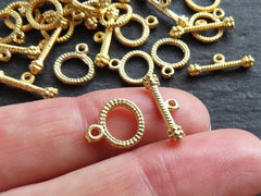 Mini Bobble Toggle Clasps T Bar Closure, Non Tarnish 22k Matte Gold Plated, 8 sets