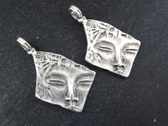 Female Face Pendant, Greek Goddess Pendant, Abstract Face Pendant, Face Charm, Matte Antique Silver Plated