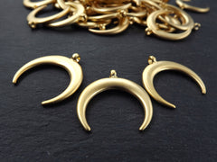 3 Medium Crescent Pendant Tribal Double Horn Pendant - 22k Matte Gold Plated Turkish Jewelry Making Supplies Findings Components - 3Pc