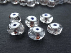 6 Clear Evil Eye Nazar Glass Bead Traditional Turkish Handmade Protective Lucky Amulet 16 mm - VALUE PACK - Turkish Glass Beads