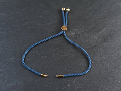 Steel Blue Adjustable Rope Slider Bolo Cord Bracelet Blank, 2mm, Gold Sliding Bead 1pc