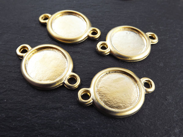 Round Smooth Pendant Connector Tray Cabochon Setting, Blank Bezels, Pendant Blank, Charm Blank, Rolled Edge, 14mm, 22k Matte Gold, 4pc