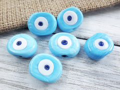 6 Sky Blue Evil Eye Nazar Glass Bead - Traditional Turkish Handmade Protective Lucky Amulet 26 mm - VALUE PACK - Turkish Glass Beads