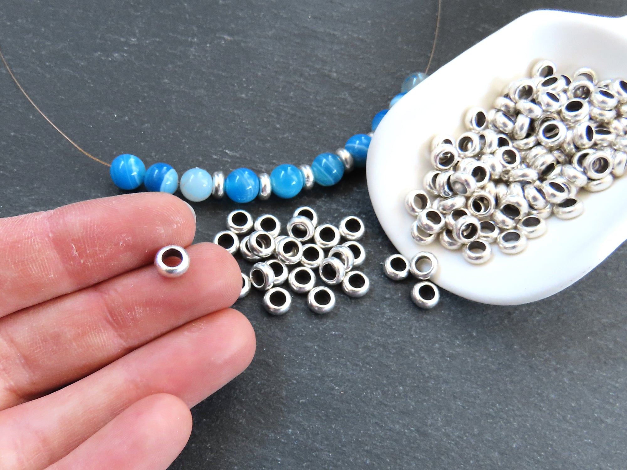 Small Silver Washer Bead Spacers Mykonos Greek Beads Organic 