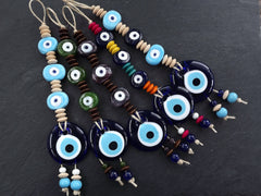 Green Brown Turkish Evil Eye Wall Hanging Home Garden Decoration with Evileye Traditional Artisan Beads - No:50