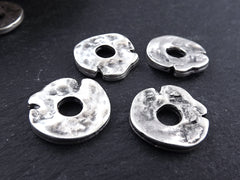 Organic Flat Pebble Bead Spacers Free Form Textured Jewelry Making Supplies Findings - Matte Antique Silver Plated - 4pcs