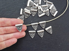 Silver Triangle Bead Charm Spacers, Ethnic Tribal Silver Rustic Geometric, Matte Silver Plated, 5pcs