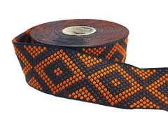 Orange Brown Geometric Dot Diamond Woven Jacquard Trim, Embroidered Ribbon, 35mm, Sewing Supplies