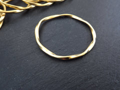 Large Gold Twisted Ring Connector Pendant, Round Closed Hoop Loop Link, 22k Matte Gold, 1PC