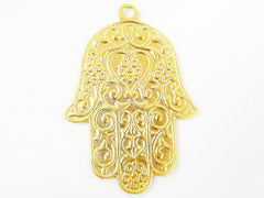 Ornate Hamsa Hand of Fatima Pendant Charm - 22k Matte Gold Plated - 1PC