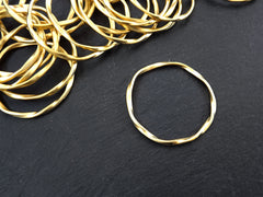 Large Gold Twisted Ring Connector Pendant, Round Closed Hoop Loop Link, 22k Matte Gold, 1PC