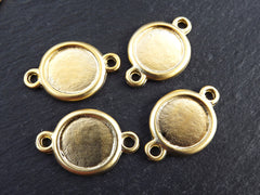Round Smooth Pendant Connector Tray Cabochon Setting, Blank Bezels, Pendant Blank, Charm Blank, Rolled Edge, 14mm, 22k Matte Gold, 4pc