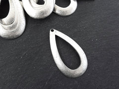 Large Drop Pendant, Hammered Teardrop Pendant, Hollow Teardrop, Silver Teardrop Dangle, Necklace Pendant, Matte Antique Silver, 1pc