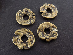 Organic Flat Pebble Bead Spacers Free Form Textured Jewelry Making Supplies Findings - Antique Bronze Plated - 4pcs