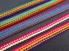 Purple Yellow Hot Pink Flat Braided Cord, Woven Trim, Bracelet Cord, Braided Trim, Textile Cord, Macrame, 1 Meter = 3.3 Feet = 1.09 Yards
