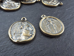 Ancient Greek Coin Pendant Charm, Demetrios Poliorketes, King of Macedonia, Poseidon Coin, Replica Coin, Bohemian, Antique Bronze, 2pc