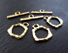 Organic Toggle Clasps, T Bar Clasps, T Bar, Gold Toggle Clasps, T Clasps, Gold Clasps, Clasp, Closure, 22k Matte Gold Plated, 3 sets