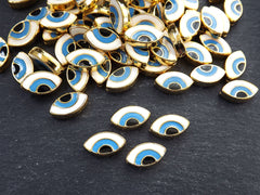 Evil Eye Beads, Enamel Evil Eye Bead, Bead Spacer, Evil Eye Charm, Shiny Gold Plated, 7x13mm, 4pc