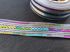 Rainbow Sequin Ribbon Trim, Glitter Ribbon, Packaging, Sewing, Craft, Scrap booking, Jewelry, Costume Trim, 9 meter Roll = 9.84Yards