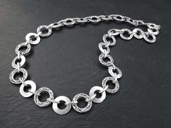 Silver Necklace Chain with Clasp, Rustic Round Link Blank chain, Matte Antique Silver 19"