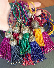 Ethnic Turkish Gemstone Tassel Necklace - Violet Purple Facet Jade