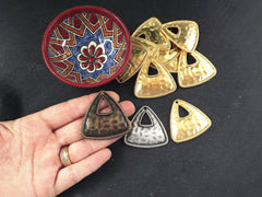 Large Drop Pendant, Triangle Pendant, Hammered Pendant, Hollow Triangle, Bronze Triangle Dangle, Focal Pendant, Antique Bronze, 1pc