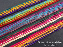 Purple Yellow Green Flat Braided Cord, Woven Trim, Bracelet Cord, Braided Trim, Textile Cord, Macrame, 1 Meter = 3.3 Feet = 1.09 Yards