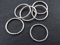 25mm Twisted Etched Jump Rings Antique Matte Silver Plated - 6pcs