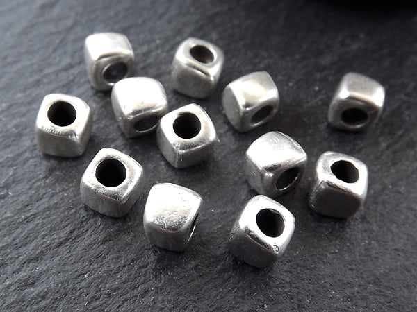 Small Square Nugget Silver Bead Spacers, Organic Square Beads, Greek Mykonos Silver Bead, Tarnish Resistant Beads, Matte Silver Plated, 12pc